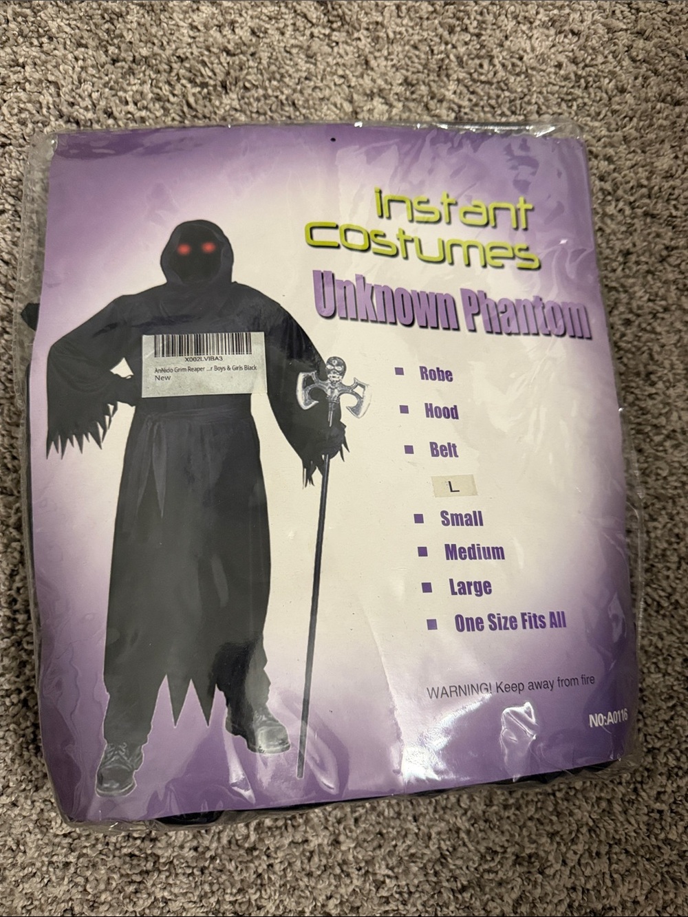Unknown Phantom grim Reaper Kids Black Costume with Hood and Belt